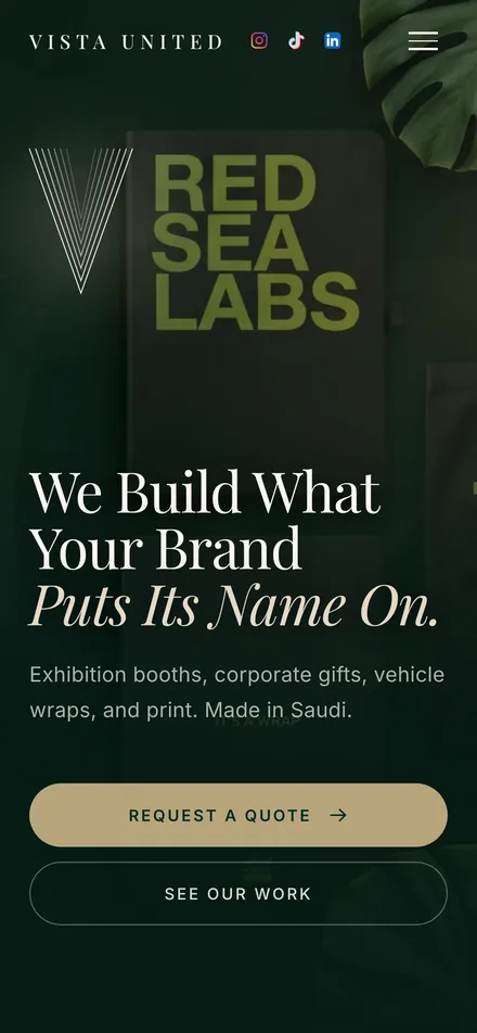 Vista United's website on mobile