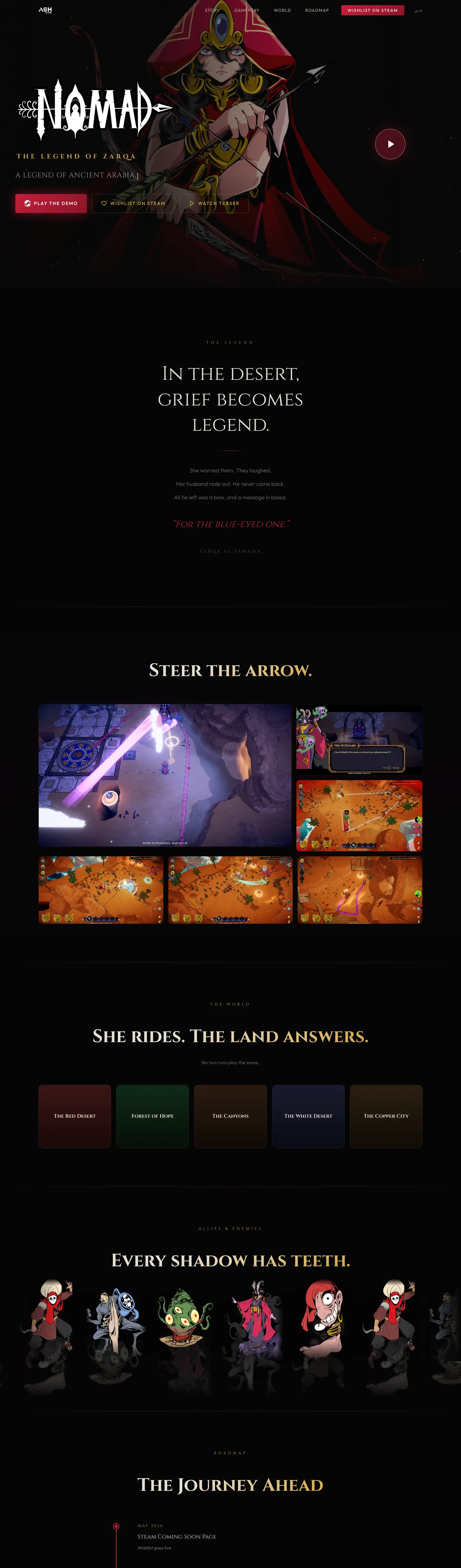 The Nomad game page on desktop, from the cover art to gameplay shots