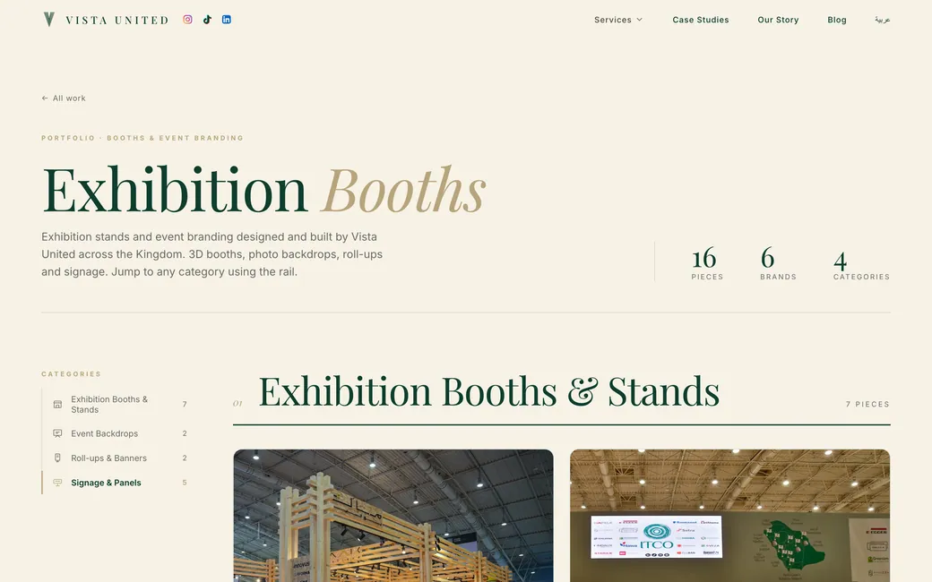 The exhibition booths portfolio on the Vista United website