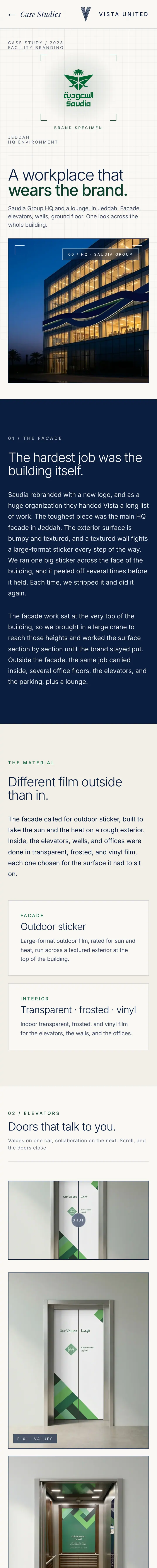 A case study on the Vista United website, on mobile