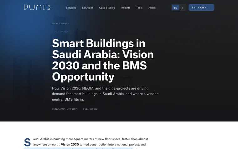 An article on the Puniq website about smart buildings in Saudi Arabia