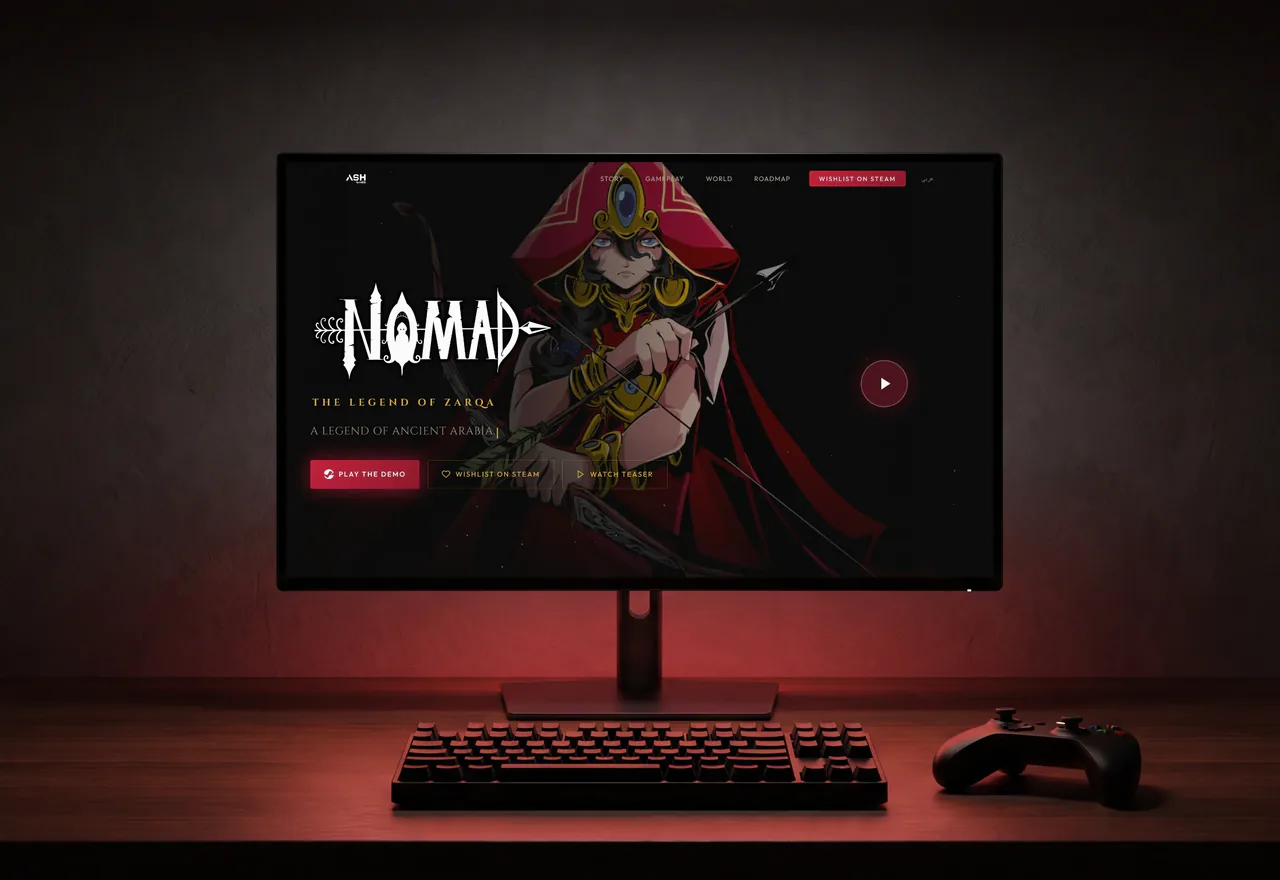 The Nomad game website by Ash Games on a desktop monitor