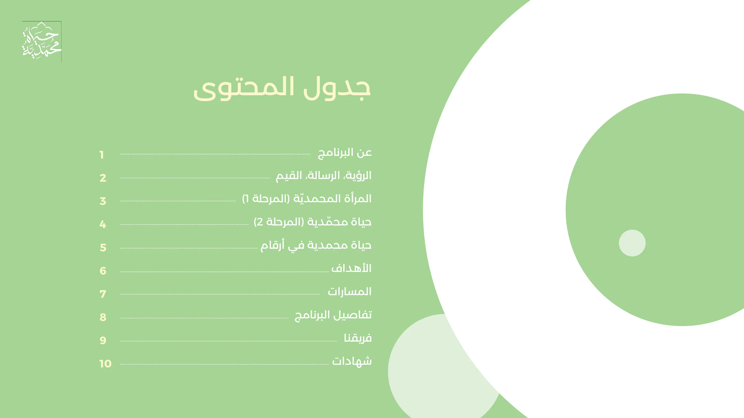 جدول محتوى العرض الفائز